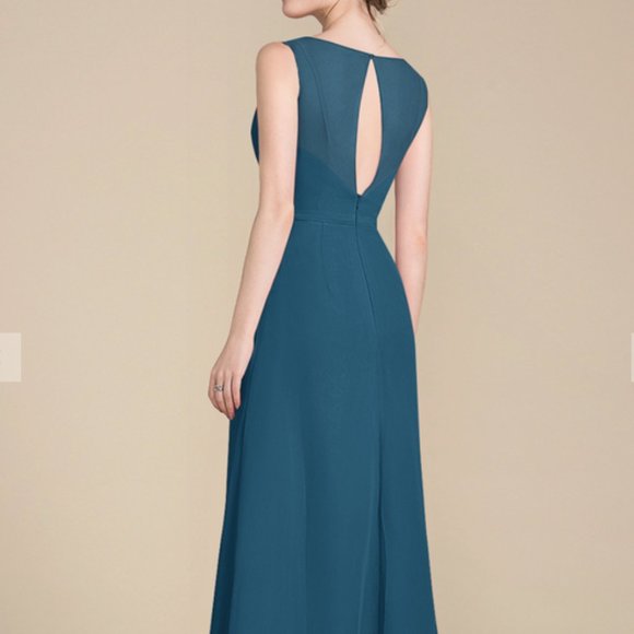 NWT JJ's House V-Neck sz 12 Floor-Length Chiffon Bridesmaid Dress - Ink Blue - Picture 2 of 4